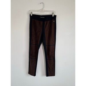 Women's Joseph Ribkoff Black Brown Suede Panel Leggings Size 4